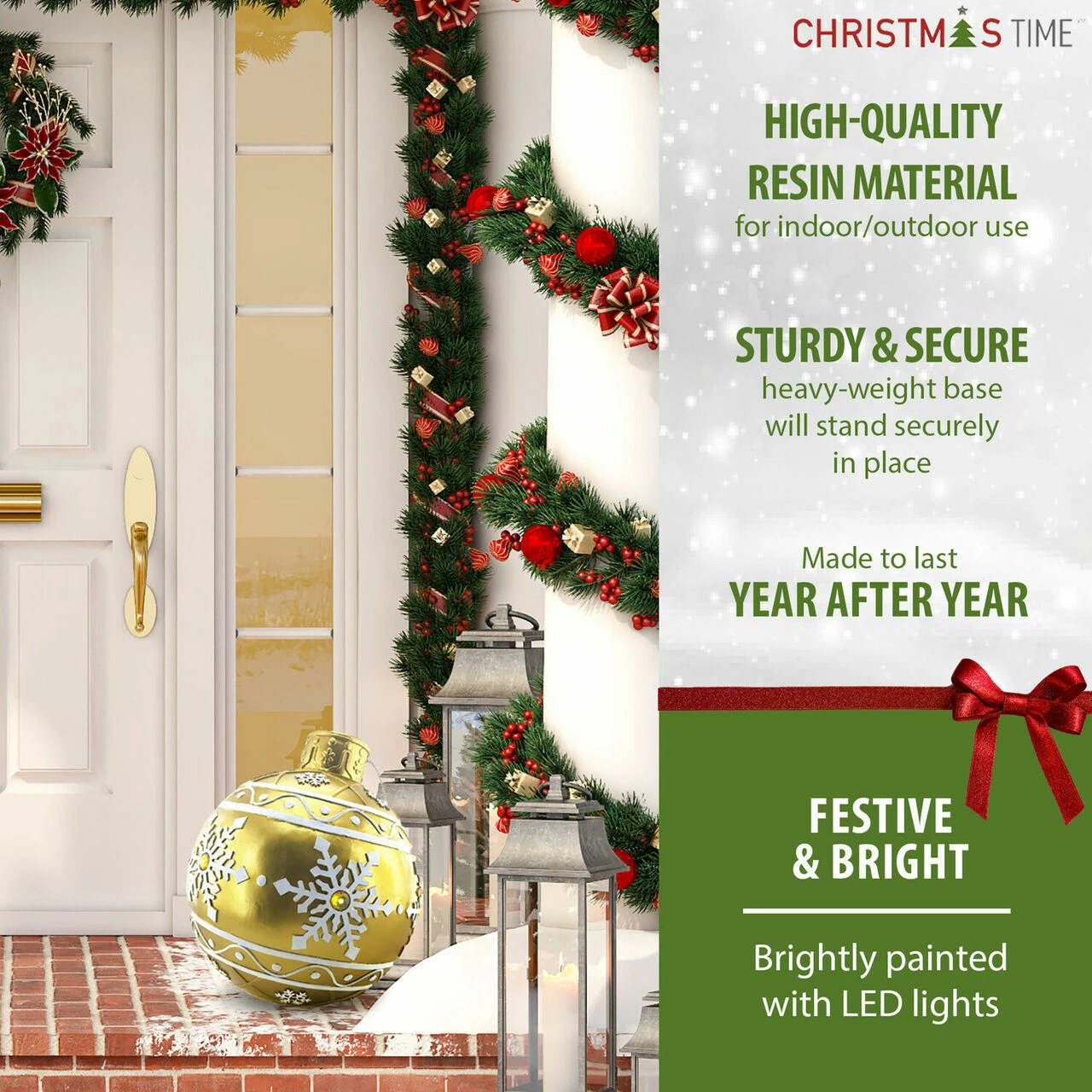 Fraser Hill Farm 18-In. Gold Resin Oversized Christmas Ornament W/ Snowflake Pattern And LED Lights 2 Fraser Hill Farm 18-In. Gold Resin Oversized Christmas Ornament W/ Snowflake Pattern And LED Lights - Image 2