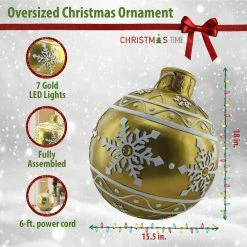 Fraser Hill Farm 18-In. Gold Resin Oversized Christmas Ornament W/ Snowflake Pattern And LED Lights 9 Fraser Hill Farm 18-In. Gold Resin Oversized Christmas Ornament W/ Snowflake Pattern And LED Lights -Christmas store unnamed file 1533
