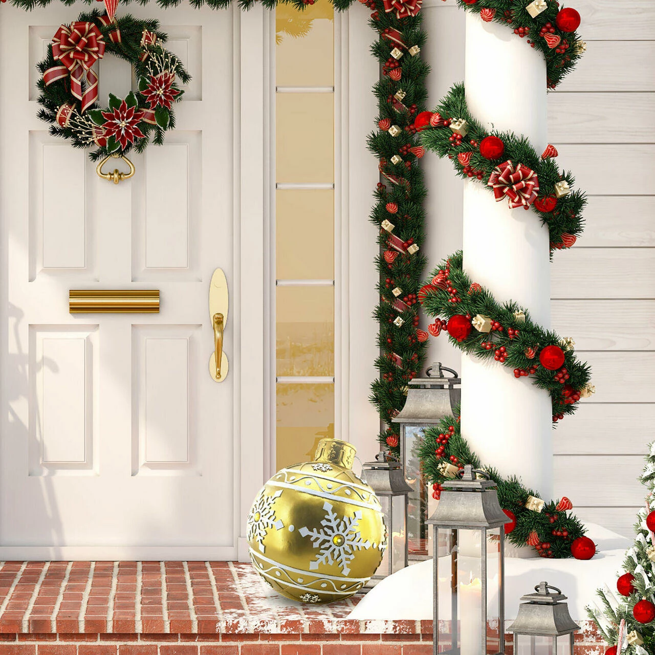 Fraser Hill Farm 18-In. Gold Resin Oversized Christmas Ornament W/ Snowflake Pattern And LED Lights 6 Fraser Hill Farm 18-In. Gold Resin Oversized Christmas Ornament W/ Snowflake Pattern And LED Lights - Image 6