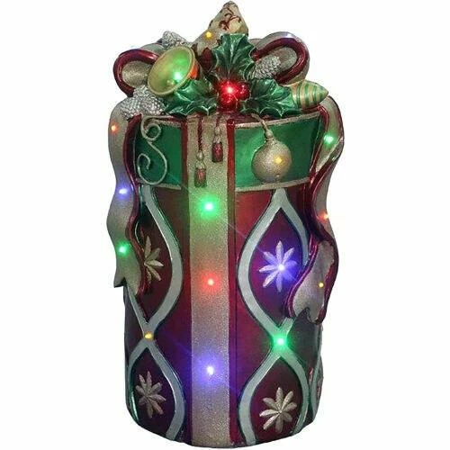 Fraser Hill Farm 26" Tall Round Gift Box W/ Bow In Red/Gold W/ Long-Lasting LED Lights 1 Fraser Hill Farm 26" Tall Round Gift Box W/ Bow In Red/Gold W/ Long-Lasting LED Lights