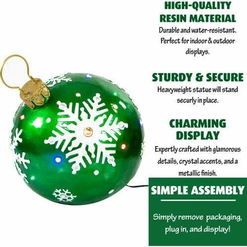 Fraser Hill Farm 18" Jeweled Ball Ornament W/Snowflake Design In Green W/ Long-Lasting LED Lights 5 Fraser Hill Farm 18" Jeweled Ball Ornament W/Snowflake Design In Green W/ Long-Lasting LED Lights - Image 5