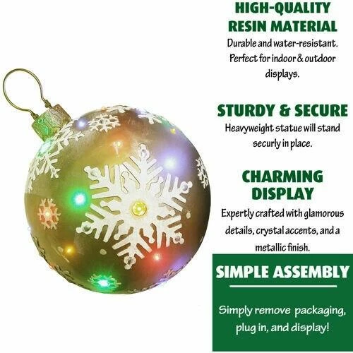 Fraser Hill Farm 18" Jeweled Ball Ornament W/ Snowflake Design In Gold W/ Long-Lasting LED Lights 3 Fraser Hill Farm 18" Jeweled Ball Ornament W/ Snowflake Design In Gold W/ Long-Lasting LED Lights - Image 3