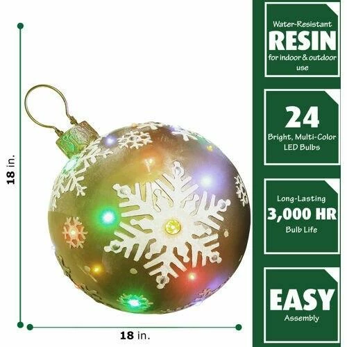 Fraser Hill Farm 18" Jeweled Ball Ornament W/ Snowflake Design In Gold W/ Long-Lasting LED Lights 4 Fraser Hill Farm 18" Jeweled Ball Ornament W/ Snowflake Design In Gold W/ Long-Lasting LED Lights - Image 4