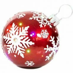 Christmas store 33 Fraser Hill Farm 18" Jeweled Ball Ornament W/Snowflake Design In Red W/ Long-Lasting LED Lights