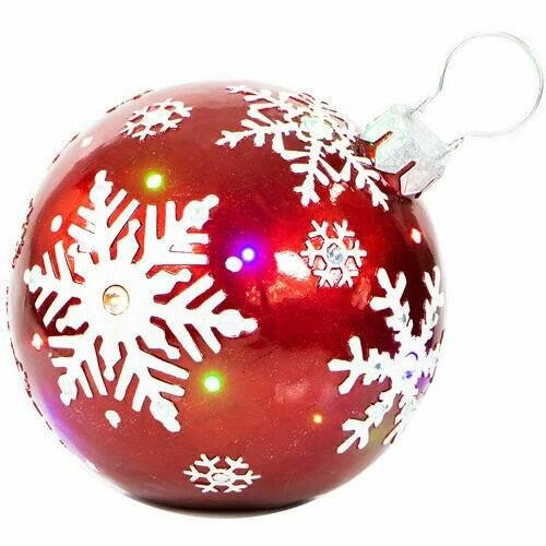 Fraser Hill Farm 18" Jeweled Ball Ornament W/Snowflake Design In Red W/ Long-Lasting LED Lights 1 Fraser Hill Farm 18" Jeweled Ball Ornament W/Snowflake Design In Red W/ Long-Lasting LED Lights