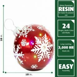 Fraser Hill Farm 18" Jeweled Ball Ornament W/Snowflake Design In Red W/ Long-Lasting LED Lights 10 Fraser Hill Farm 18" Jeweled Ball Ornament W/Snowflake Design In Red W/ Long-Lasting LED Lights -Christmas store unnamed file 1571