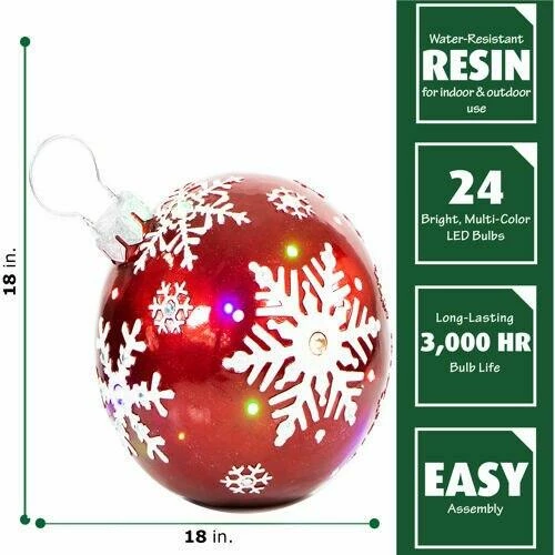 Fraser Hill Farm 18" Jeweled Ball Ornament W/Snowflake Design In Red W/ Long-Lasting LED Lights 5 Fraser Hill Farm 18" Jeweled Ball Ornament W/Snowflake Design In Red W/ Long-Lasting LED Lights - Image 5