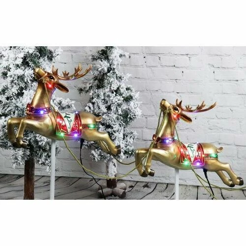 Fraser Hill Farm Santa Sleigh And Flying Reindeer 3-Piece Set W/ Long-Lasting LED Lights 2 Fraser Hill Farm Santa Sleigh And Flying Reindeer 3-Piece Set W/ Long-Lasting LED Lights - Image 2