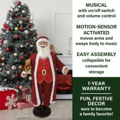 Fraser Hill Farm 58-In. Dancing Santa In Red Sequin Suit With Teddy Bear And Wrapped Gifts, Animated Christmas Decorations, Holiday Home Décor -Christmas store unnamed file 1580