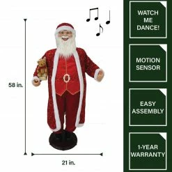 Fraser Hill Farm 58-In. Dancing Santa In Red Sequin Suit With Teddy Bear And Wrapped Gifts, Animated Christmas Decorations, Holiday Home Décor -Christmas store unnamed file 1581