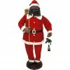 Fraser Hill Farm 58-In. African American Dancing Santa With Toy Sack And Faux Lantern, Animated Christmas Decorations, Holiday Home Décor