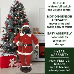 Fraser Hill Farm 58-In. African American Dancing Santa With Toy Sack And Faux Lantern, Animated Christmas Decorations, Holiday Home Décor -Christmas store unnamed file 1595