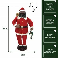 Fraser Hill Farm 58-In. African American Dancing Santa With Toy Sack And Faux Lantern, Animated Christmas Decorations, Holiday Home Décor -Christmas store unnamed file 1596