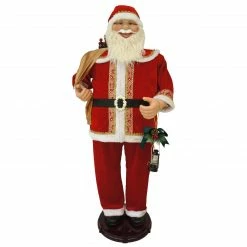 Fraser Hill Farm 58-In. Dancing Santa With Toy Sack And Faux Lantern, Animated Christmas Decorations, Holiday Home Décor