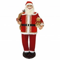 Fraser Hill Farm 58-In. Dancing Santa With Toy Sack, Teddy Bear, And Wrapped Gifts, Animated Christmas Decorations, Holiday Home Décor