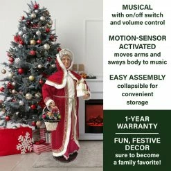 Fraser Hill Farm 58-In. Dancing Mrs. Claus With Hooded Cloak, Gift And Basket, Animated Christmas Decorations, Holiday Home Décor -Christmas store unnamed file 1657