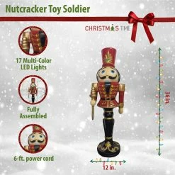 Fraser Hill Farm Christmas Time 3-Ft. Red Nutcracker Toy Soldier, Resin Figurine W/ LED Lights -Christmas store unnamed file 1710