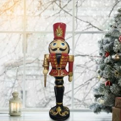 Fraser Hill Farm Christmas Time 3-Ft. Red Nutcracker Toy Soldier, Resin Figurine W/ LED Lights -Christmas store unnamed file 1712