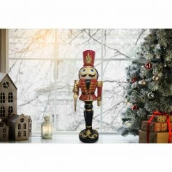 Fraser Hill Farm Christmas Time 3-Ft. Red Nutcracker Toy Soldier, Resin Figurine W/ LED Lights -Christmas store unnamed file 1713