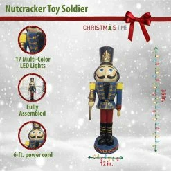 Fraser Hill Farm Christmas Time 3-Ft. Blue Nutcracker Toy Soldier, Resin Figurine W/ LED Lights -Christmas store unnamed file 1716