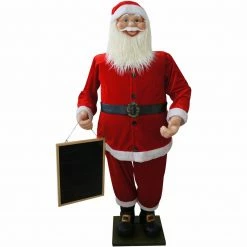 Fraser Hill Farm 58-In. Musical Santa Claus Holding A Chalkboard - Christmas Holiday Indoor