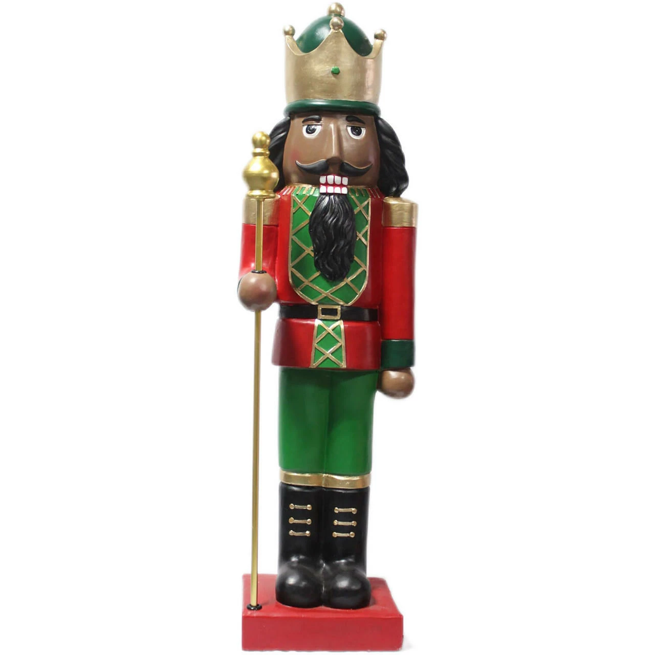 Fraser Hill Farm 32-In. African American Nutcracker Holding Staff Figurine, Festive Indoor Christmas Holiday Decorations, Red/Green 1 Fraser Hill Farm 32-In. African American Nutcracker Holding Staff Figurine, Festive Indoor Christmas Holiday Decorations, Red/Green