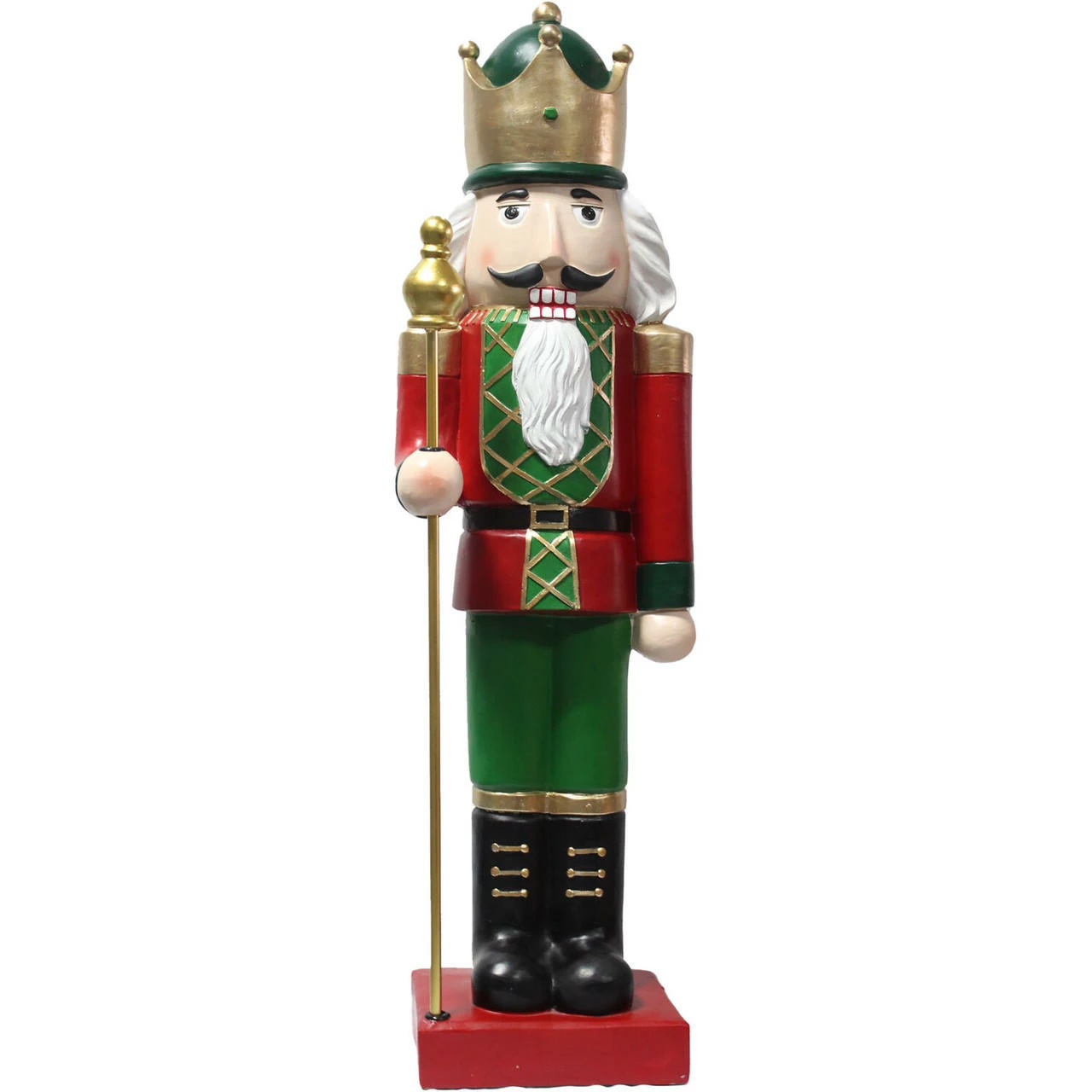 Fraser Hill Farm 32-In. Nutcracker Holding Staff Figurine, Festive Indoor Christmas Holiday Decorations, Red/Green 1 Fraser Hill Farm 32-In. Nutcracker Holding Staff Figurine, Festive Indoor Christmas Holiday Decorations, Red/Green