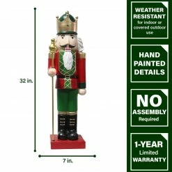 Fraser Hill Farm 32-In. Nutcracker Holding Staff Figurine, Festive Indoor Christmas Holiday Decorations, Red/Green 10 Fraser Hill Farm 32-In. Nutcracker Holding Staff Figurine, Festive Indoor Christmas Holiday Decorations, Red/Green -Christmas store unnamed file 1779
