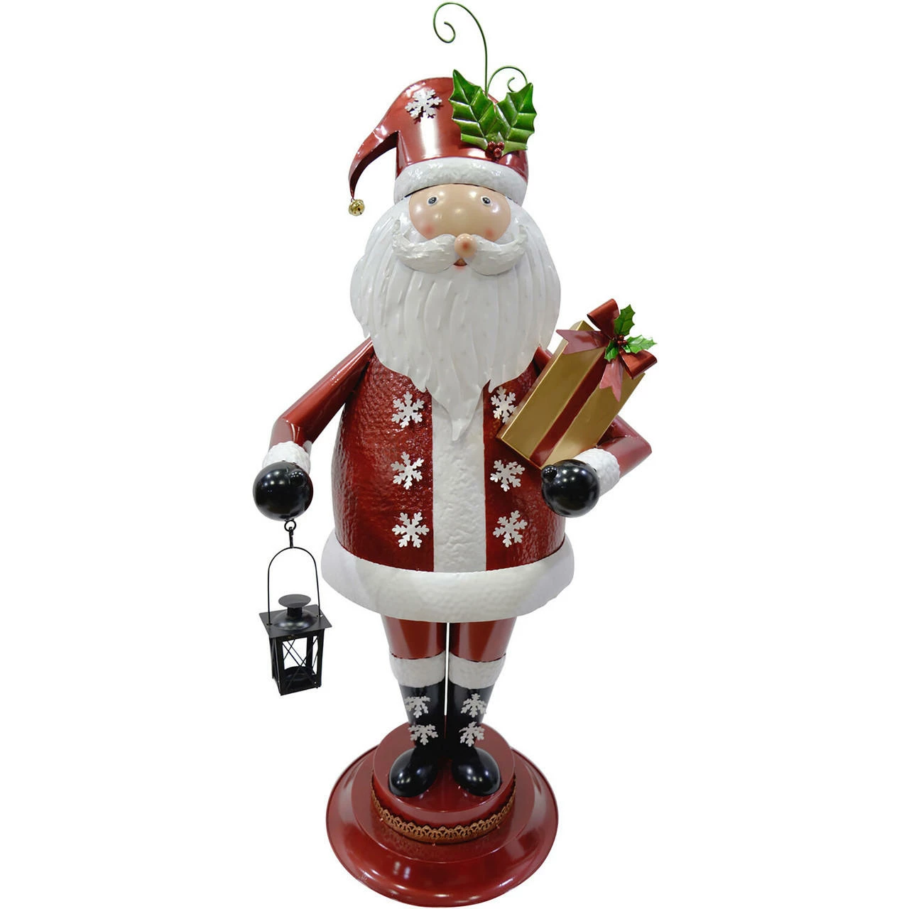 Fraser Hill Farm 50-In. Iron Santa Claus Holding Gift And Lantern With Removable Lawn Stake, Indoor Or Outdoor Christmas Decoration 1 Fraser Hill Farm 50-In. Iron Santa Claus Holding Gift And Lantern With Removable Lawn Stake, Indoor Or Outdoor Christmas Decoration