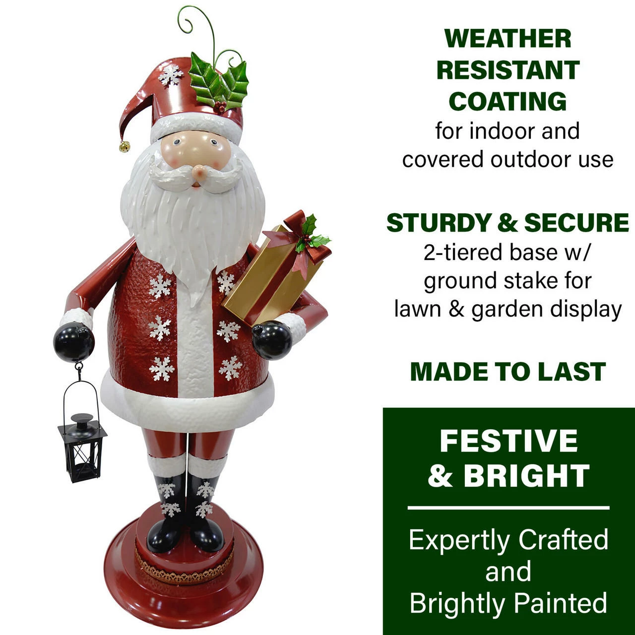Fraser Hill Farm 50-In. Iron Santa Claus Holding Gift And Lantern With Removable Lawn Stake, Indoor Or Outdoor Christmas Decoration 2 Fraser Hill Farm 50-In. Iron Santa Claus Holding Gift And Lantern With Removable Lawn Stake, Indoor Or Outdoor Christmas Decoration - Image 2