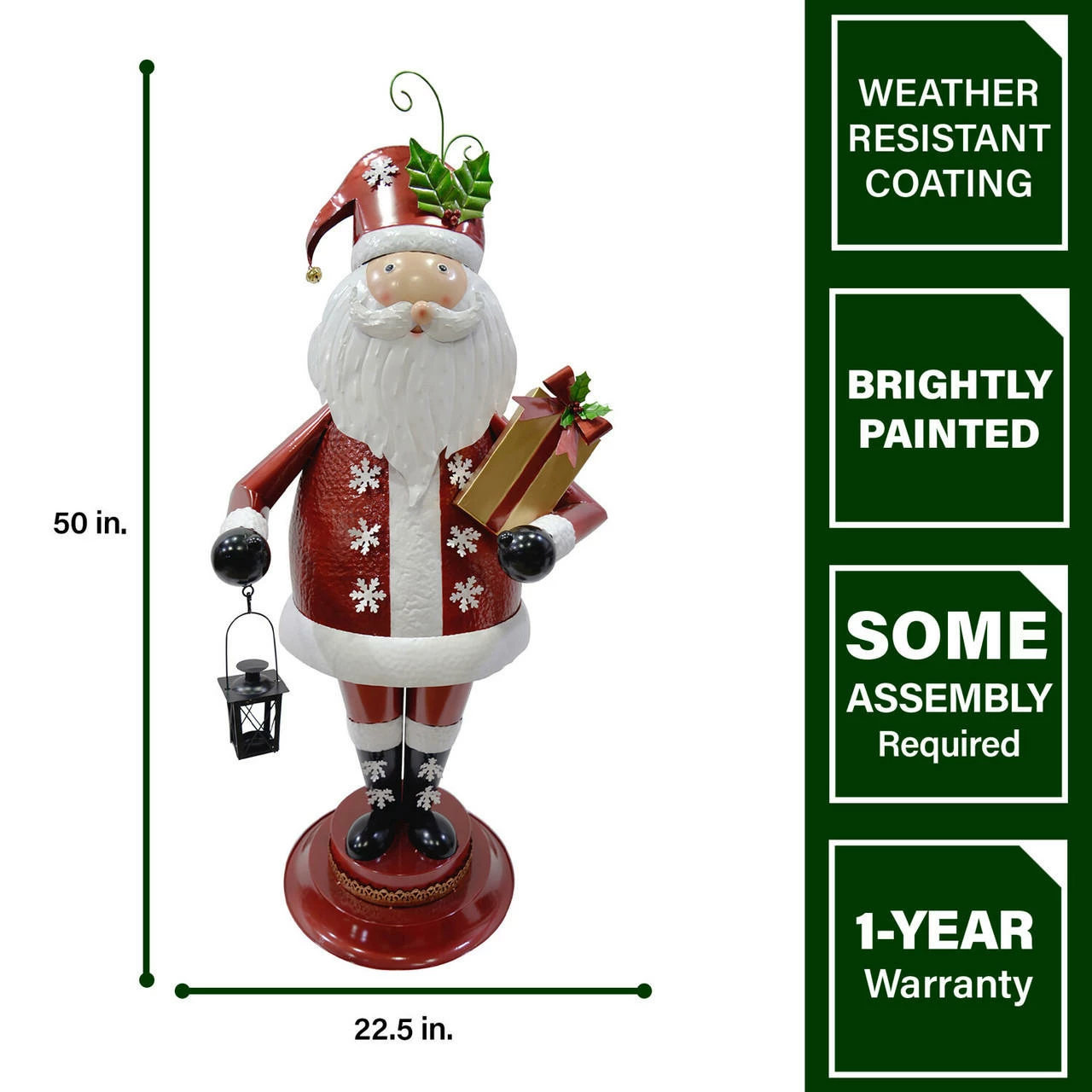 Fraser Hill Farm 50-In. Iron Santa Claus Holding Gift And Lantern With Removable Lawn Stake, Indoor Or Outdoor Christmas Decoration 3 Fraser Hill Farm 50-In. Iron Santa Claus Holding Gift And Lantern With Removable Lawn Stake, Indoor Or Outdoor Christmas Decoration - Image 3