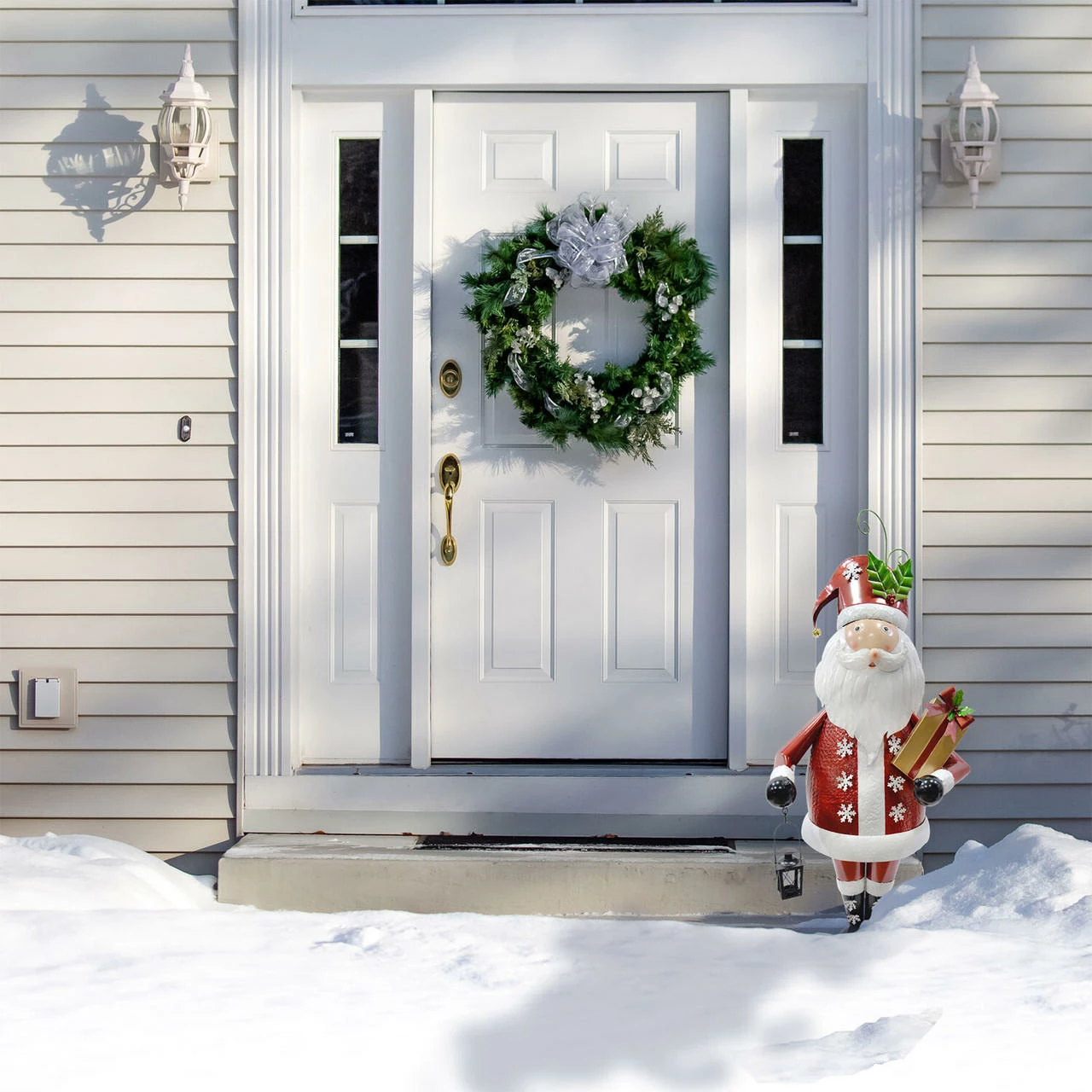 Fraser Hill Farm 50-In. Iron Santa Claus Holding Gift And Lantern With Removable Lawn Stake, Indoor Or Outdoor Christmas Decoration 6 Fraser Hill Farm 50-In. Iron Santa Claus Holding Gift And Lantern With Removable Lawn Stake, Indoor Or Outdoor Christmas Decoration - Image 6