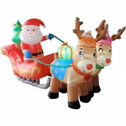 Fraser Hill Farm 7-Ft. Pre-Lit Inflatable Santa Sleigh And Reindeer