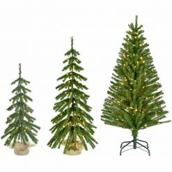 Fraser Hill Farm Set Of 3 Downswept Farmhouse Fir Trees With Warm White LED Lights