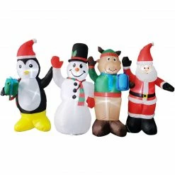 Fraser Hill Farm 4-Ft. Tall Pre-Lit Inflatable Penguin, Snowman, Reindeer, and Santa Friends