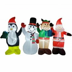 Fraser Hill Farm 4-Ft. Tall Pre-Lit Inflatable Penguin, Snowman, Reindeer, and Santa Friends -Christmas store unnamed file 1816