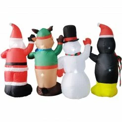 Fraser Hill Farm 4-Ft. Tall Pre-Lit Inflatable Penguin, Snowman, Reindeer, and Santa Friends -Christmas store unnamed file 1817