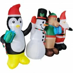Fraser Hill Farm 4-Ft. Tall Pre-Lit Inflatable Penguin, Snowman, Reindeer, and Santa Friends -Christmas store unnamed file 1819