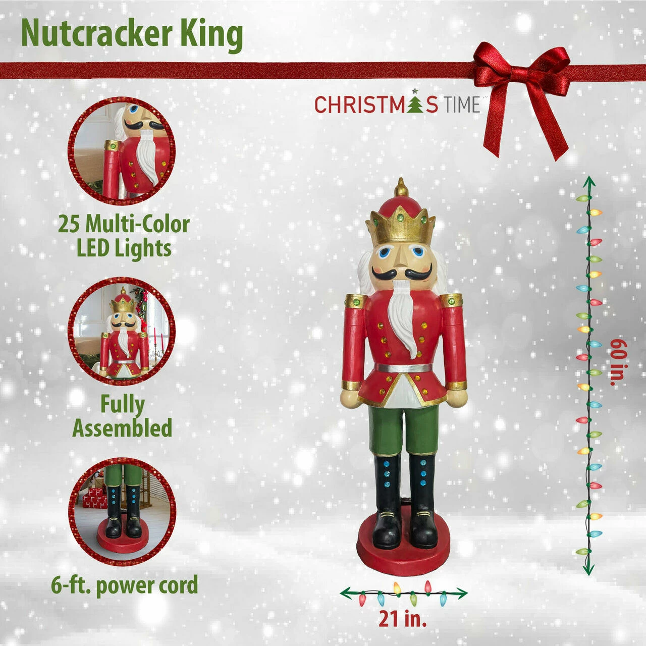 Fraser Hill Farm Christmas Time 5-Ft. Red Nutcracker King Wearing A Crown, Resin Figurine W/ LED Lights 3 Fraser Hill Farm Christmas Time 5-Ft. Red Nutcracker King Wearing A Crown, Resin Figurine W/ LED Lights - Image 3