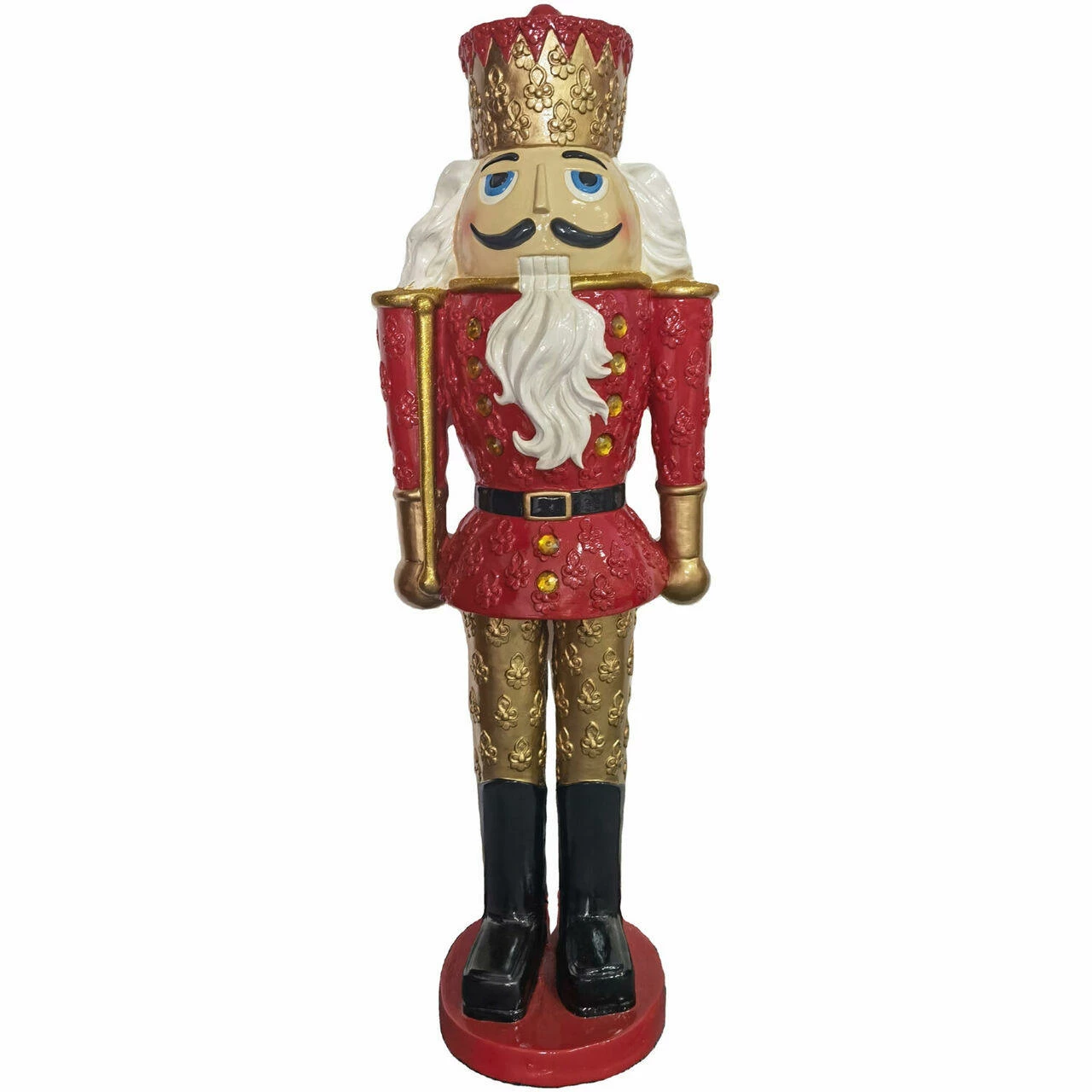 Fraser Hill Farm Christmas Time 4-Ft. Red Nutcracker King Holding A Baton, Resin Figurine W/ LED Lights 1 Fraser Hill Farm Christmas Time 4-Ft. Red Nutcracker King Holding A Baton, Resin Figurine W/ LED Lights