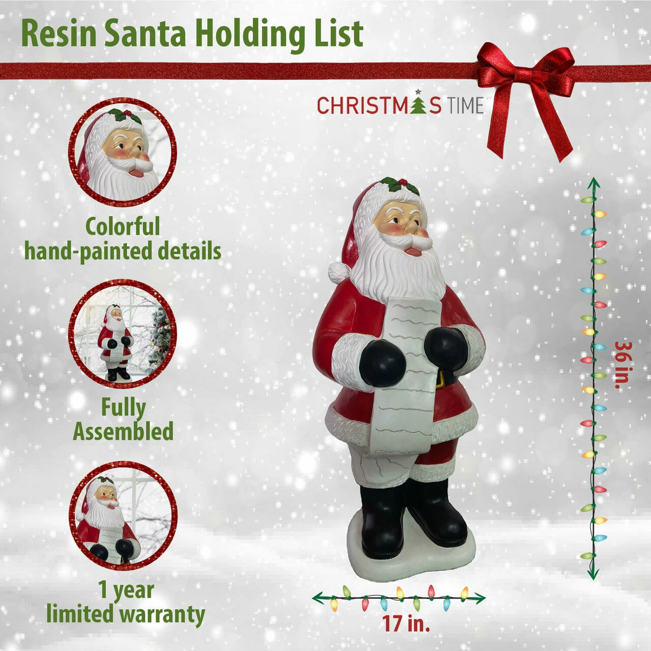 Fraser Hill Farm Christmas Time 3-Ft. Traditional Santa Claus Figurine, Resin Indoor Or Covered Outdoor Holiday Decor 3 Fraser Hill Farm Christmas Time 3-Ft. Traditional Santa Claus Figurine, Resin Indoor Or Covered Outdoor Holiday Decor - Image 3