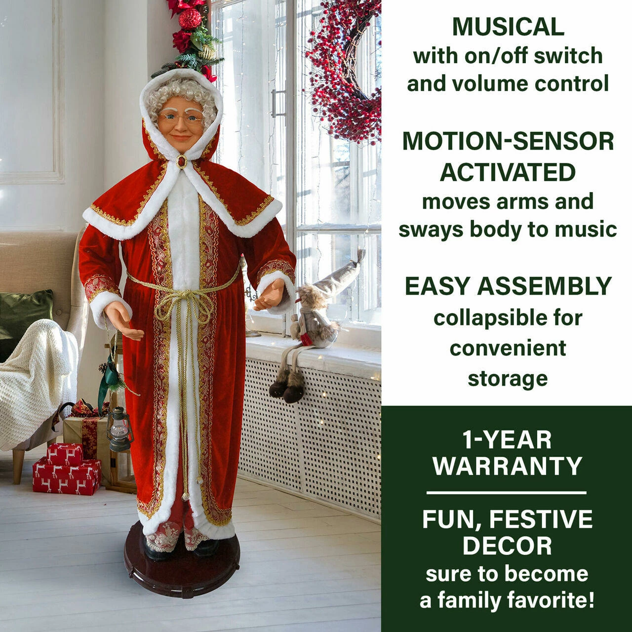 Fraser Hill Farm 58-In. Dancing Mrs. Claus With Hooded Cloak And Faux Lantern, Life-Size 2 Fraser Hill Farm 58-In. Dancing Mrs. Claus With Hooded Cloak And Faux Lantern, Life-Size - Image 2