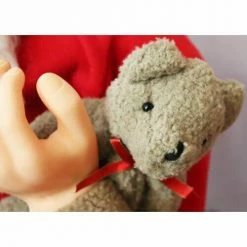 Fraser Hill Farm 5-Ft. Life-Size Standing Mrs. Claus Holding Bear & Basket Wearing Red Plush Dress W/ Sherpa Trim -Christmas store unnamed file 1857