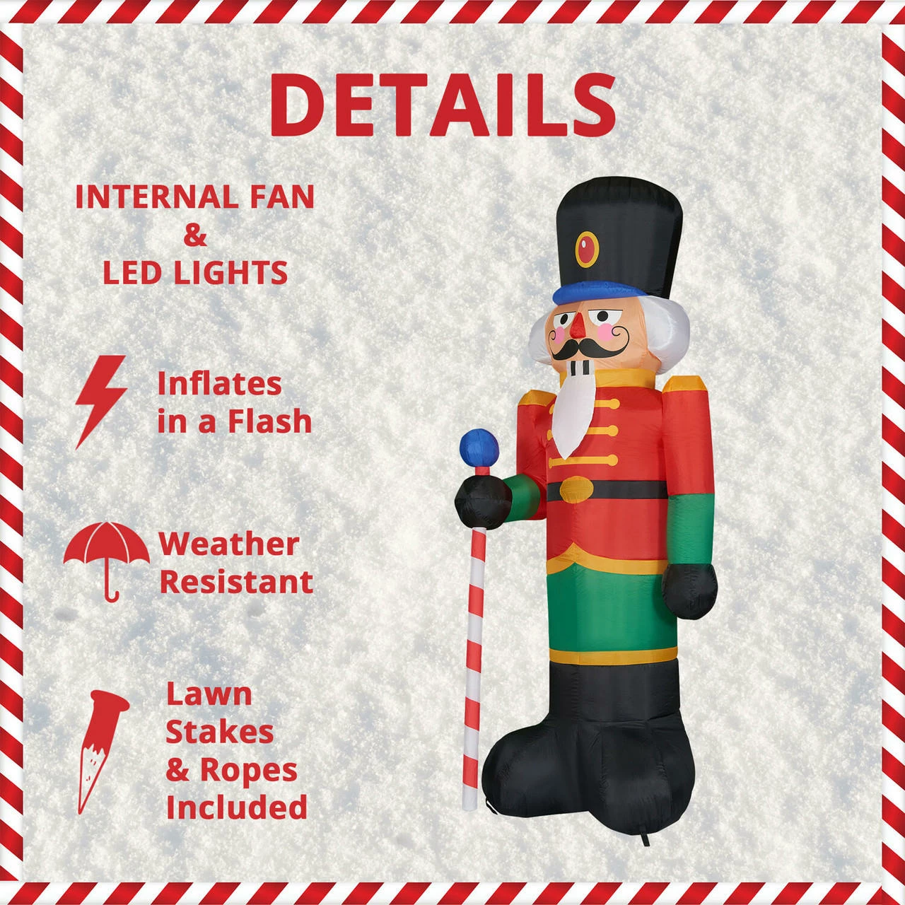 Fraser Hill Farm 10-Ft. Tall Traditional Nutcracker, Inflatable With Lights And Storage Bag 3 Fraser Hill Farm 10-Ft. Tall Traditional Nutcracker, Inflatable With Lights And Storage Bag - Image 3