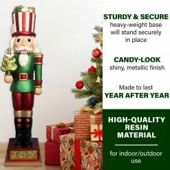 Christmas store 49 Fraser Hill Farm 4-Ft. Life-Size Candy-Look Nutcracker Greeter Holding Tree In Green, Indoor Or Outdoor