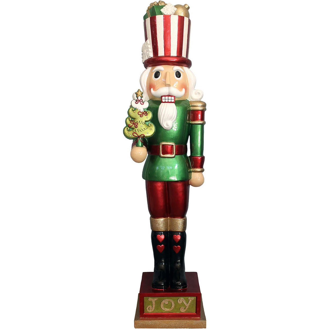 Fraser Hill Farm 4-Ft. Life-Size Candy-Look Nutcracker Greeter Holding Tree In Green, Indoor Or Outdoor 2 Fraser Hill Farm 4-Ft. Life-Size Candy-Look Nutcracker Greeter Holding Tree In Green, Indoor Or Outdoor - Image 2
