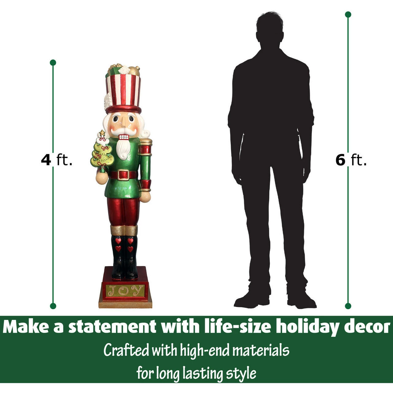 Fraser Hill Farm 4-Ft. Life-Size Candy-Look Nutcracker Greeter Holding Tree In Green, Indoor Or Outdoor 3 Fraser Hill Farm 4-Ft. Life-Size Candy-Look Nutcracker Greeter Holding Tree In Green, Indoor Or Outdoor - Image 3