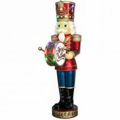 Christmas store 47 Fraser Hill Farm 5-Ft. Life-Size Nutcracker Playing Bass Drum W/ Moving Hands, Music, Timer, And 15 LED Lights
