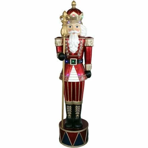 Fraser Hill Farm 6-Ft. Life-Size Jeweled Nutcracker Greeter With Staff And 22 Long-Lasting LED Lights 4 Fraser Hill Farm 6-Ft. Life-Size Jeweled Nutcracker Greeter With Staff And 22 Long-Lasting LED Lights - Image 4