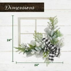 Fraser Hill Farm 24-in. Square Window Frame Door Hanging With Greenery And Plaid Bow -Christmas store unnamed file 1895